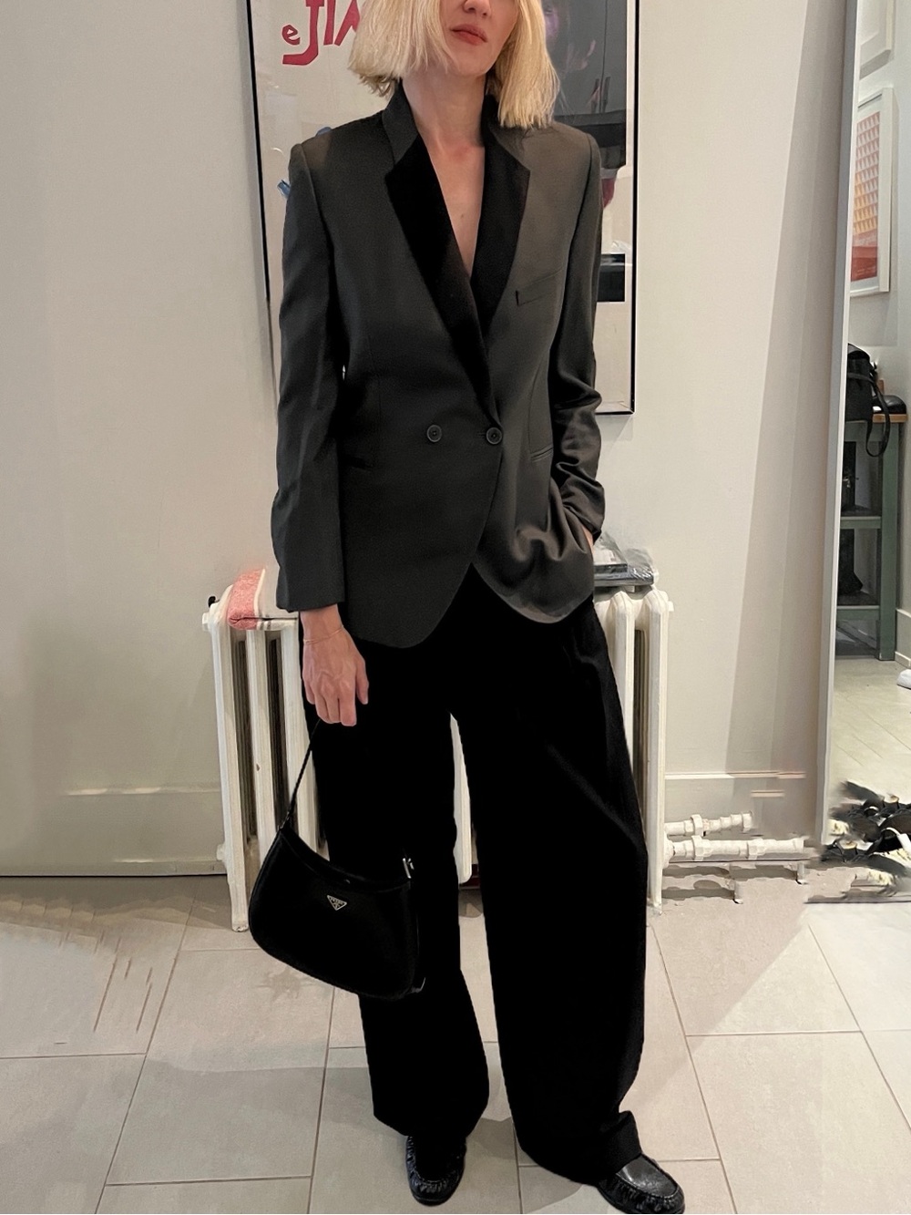 Stella McCartney wool-satin double-breasted tuxedo blazer size 8